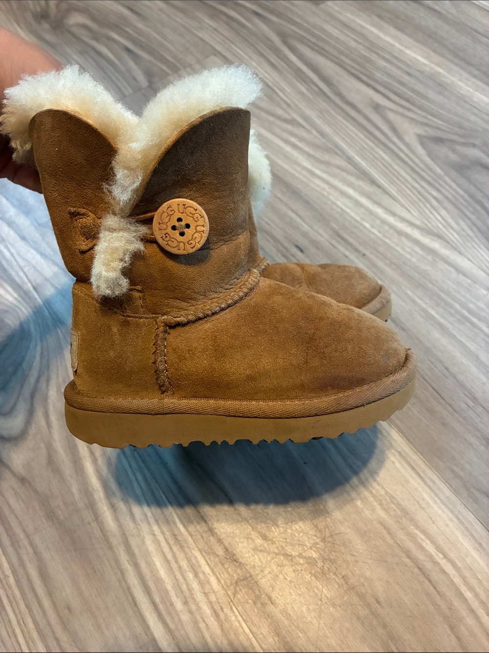 UGG Kids Chestnut Suede Button Shearling Boots